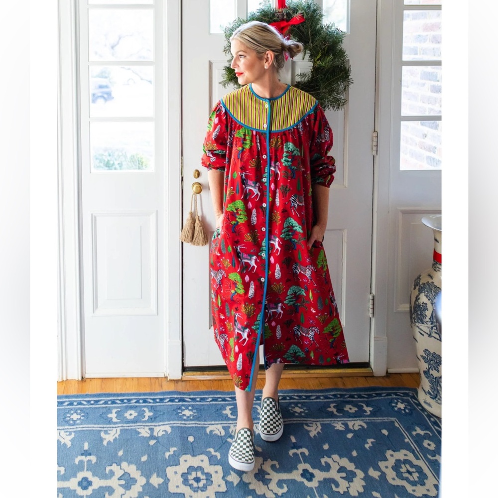 Printfresh Antelope Forest Red Long Dress with Colorful Patterns READ Medium
